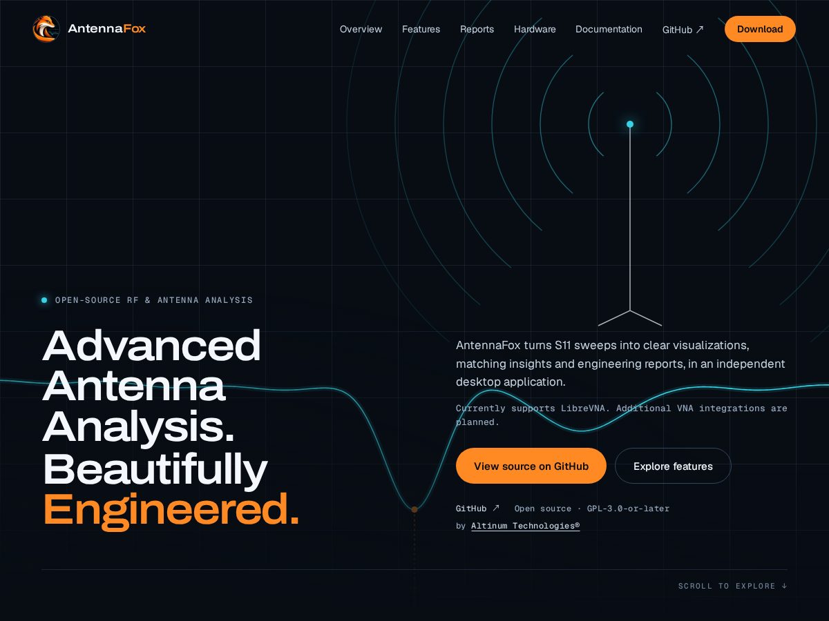 Landing-page snapshot of antennafox.dev