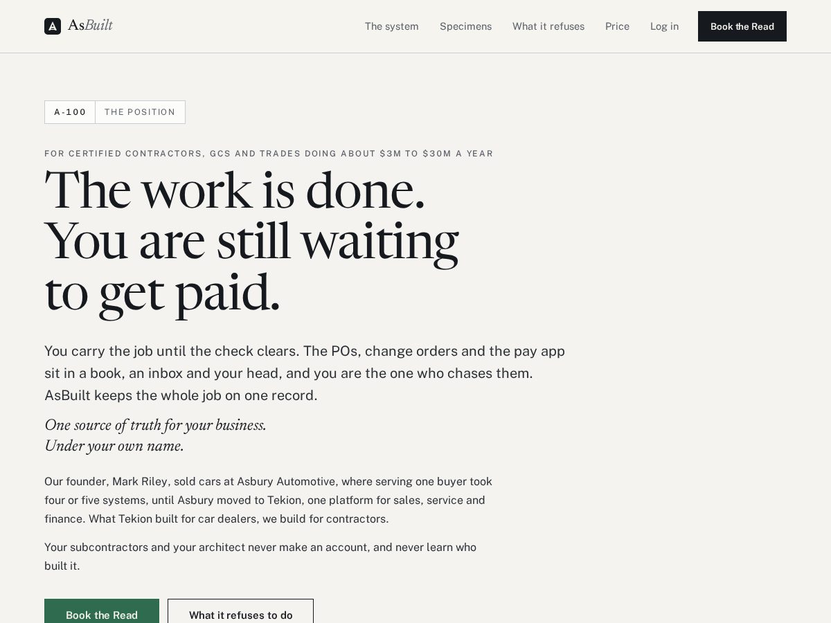 Landing-page snapshot of asbuiltcontractor.com