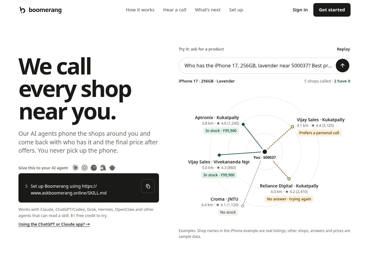 Landing-page snapshot of askboomerang.online