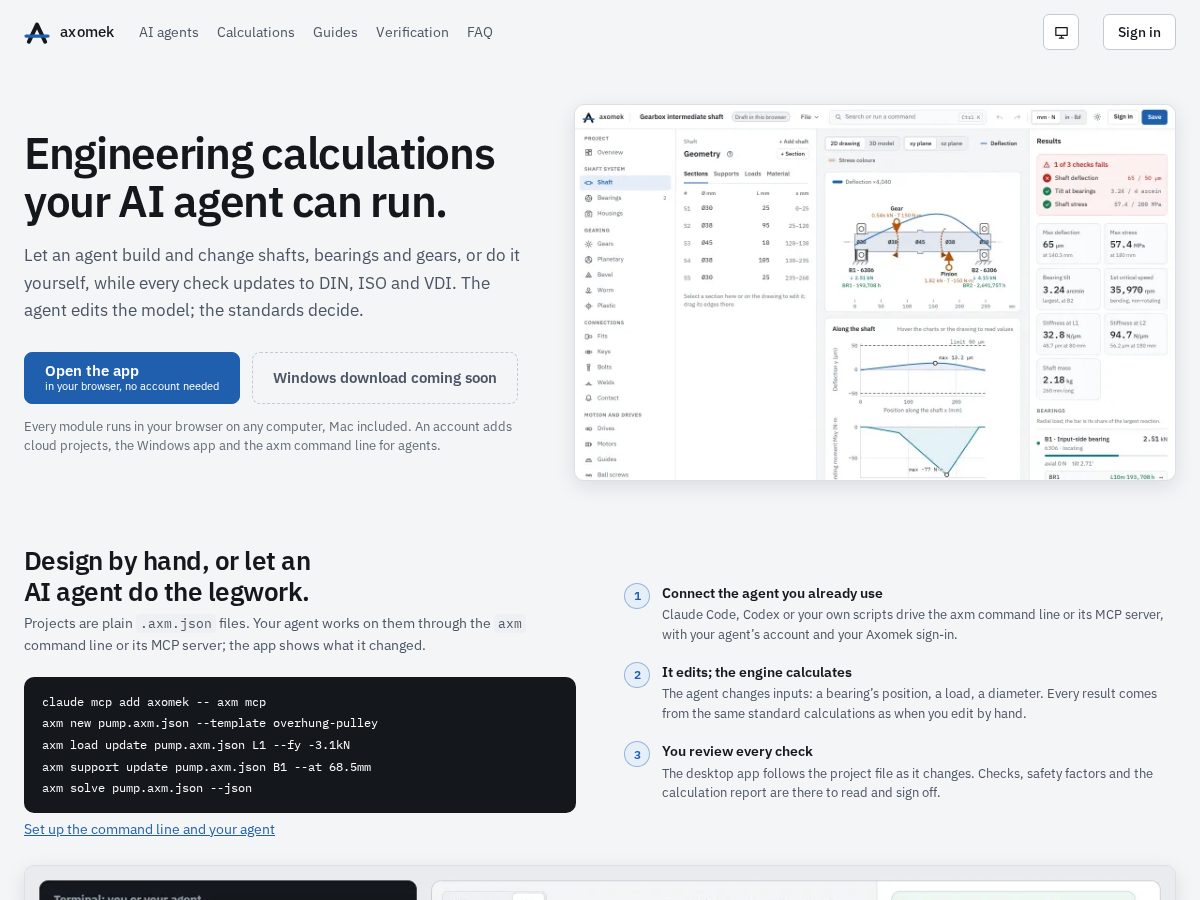 Landing-page snapshot of axomek.com