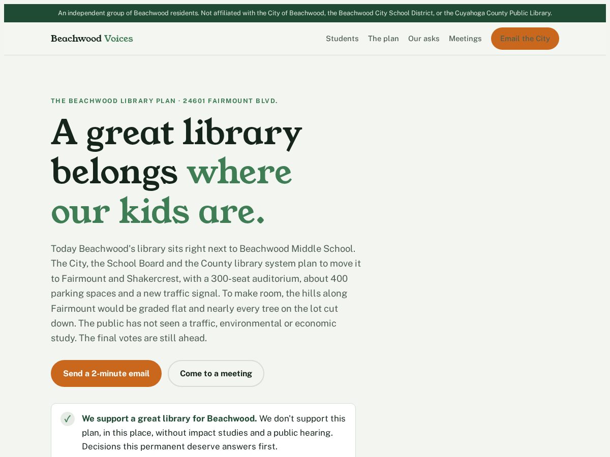 Landing-page snapshot of beachwoodfirst.org