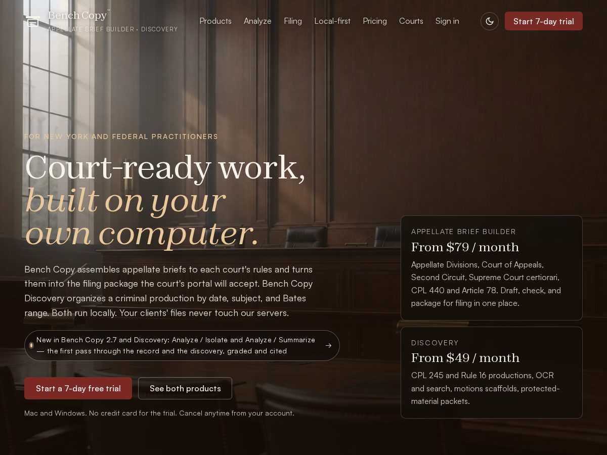 Landing-page snapshot of benchcopy.app