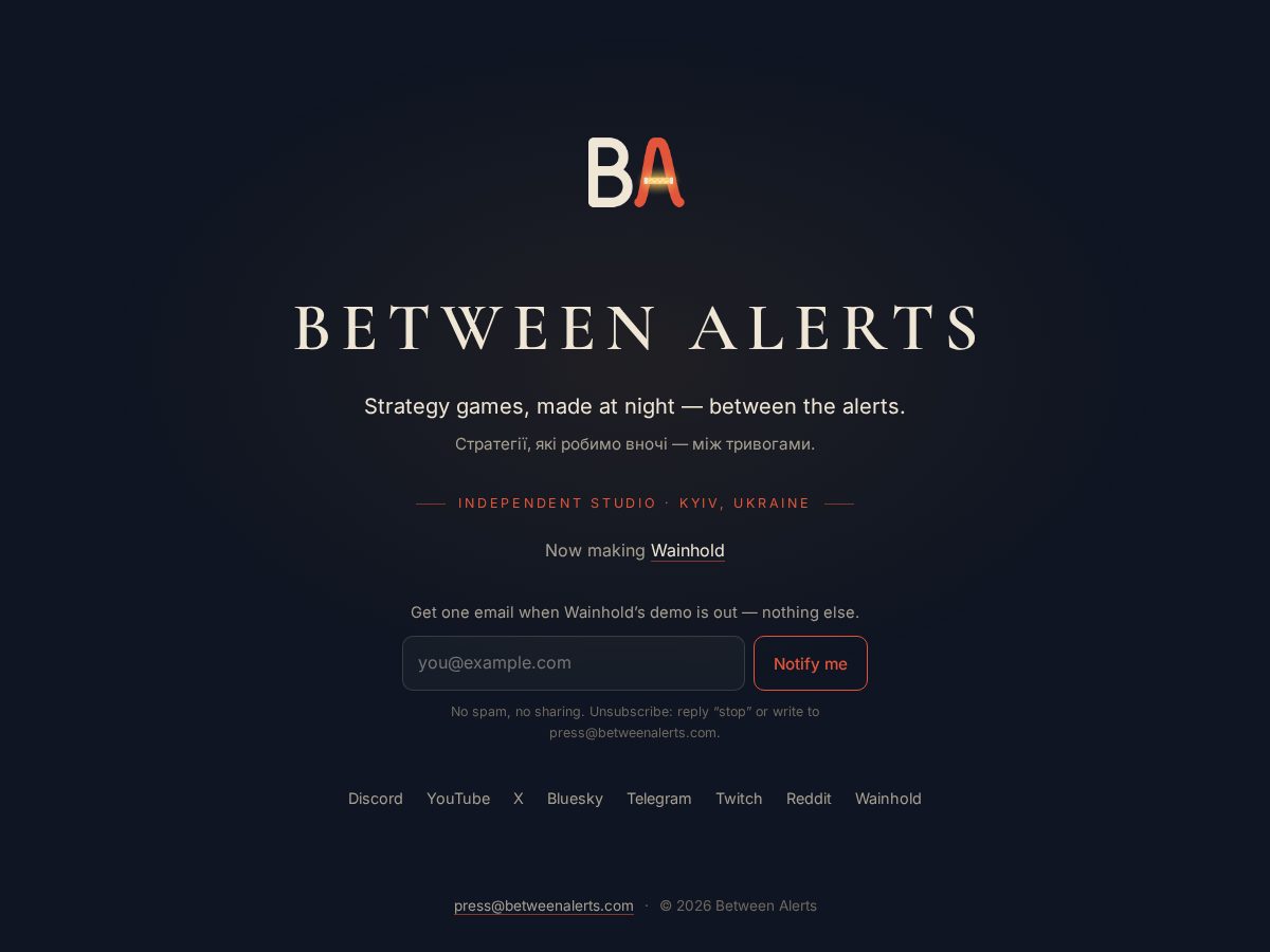 Landing-page snapshot of betweenalerts.com