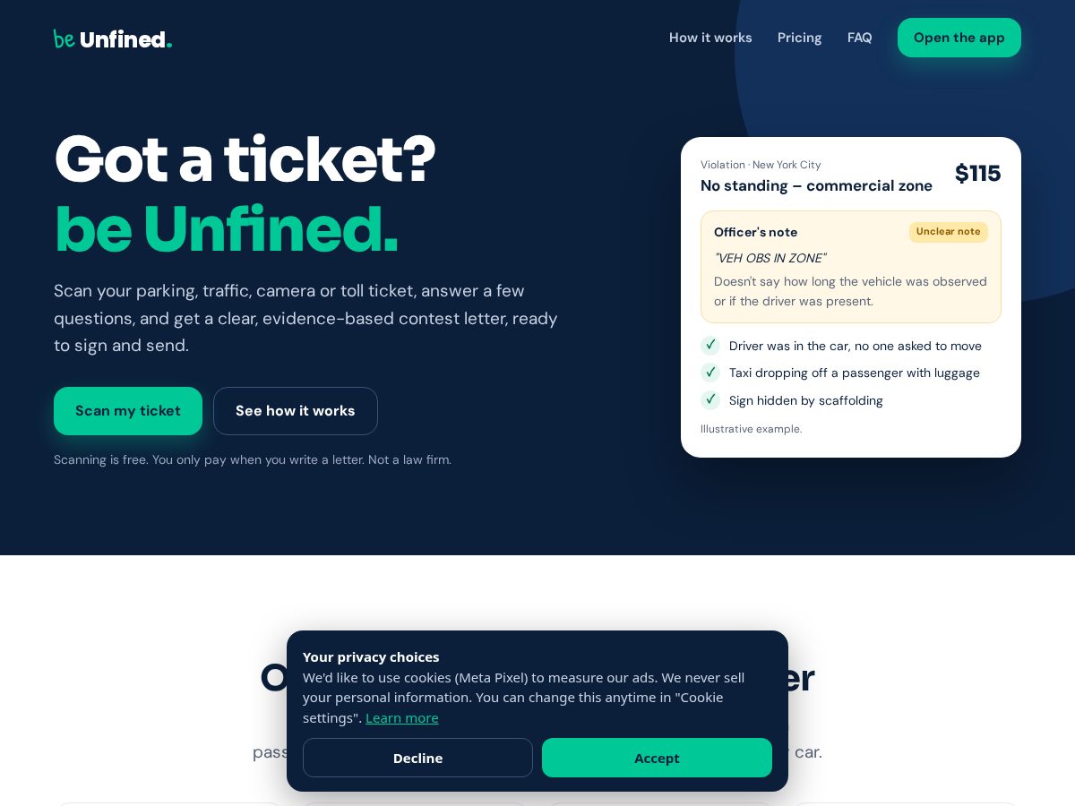 Landing-page snapshot of beunfined.com