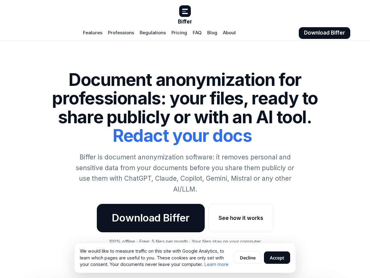 Landing-page snapshot of biffer-software.com