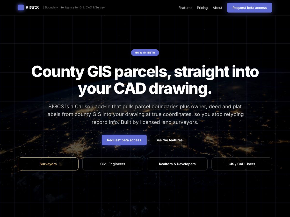 Landing-page snapshot of bigcsoftware.com