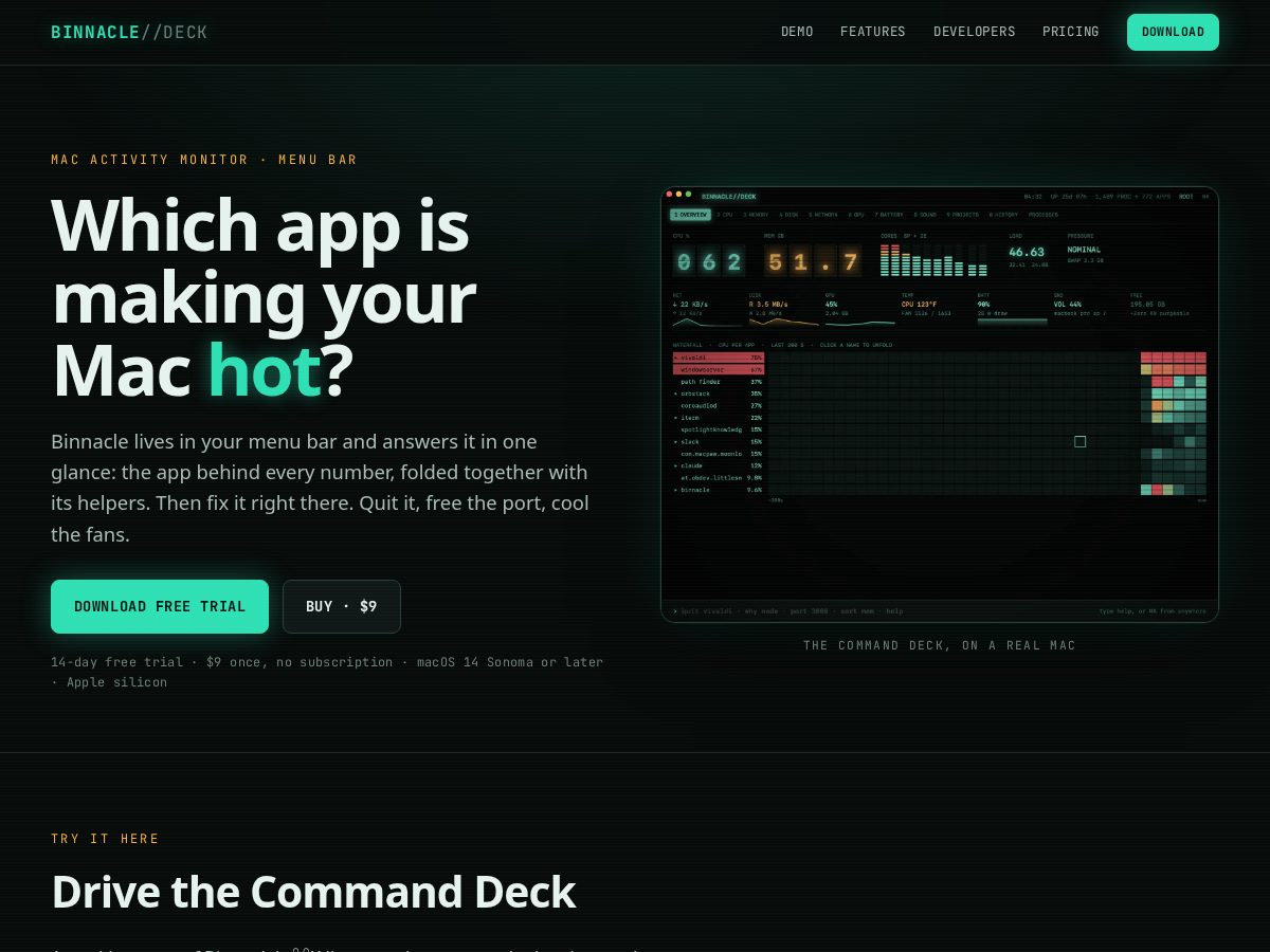 Landing-page snapshot of binncale.online