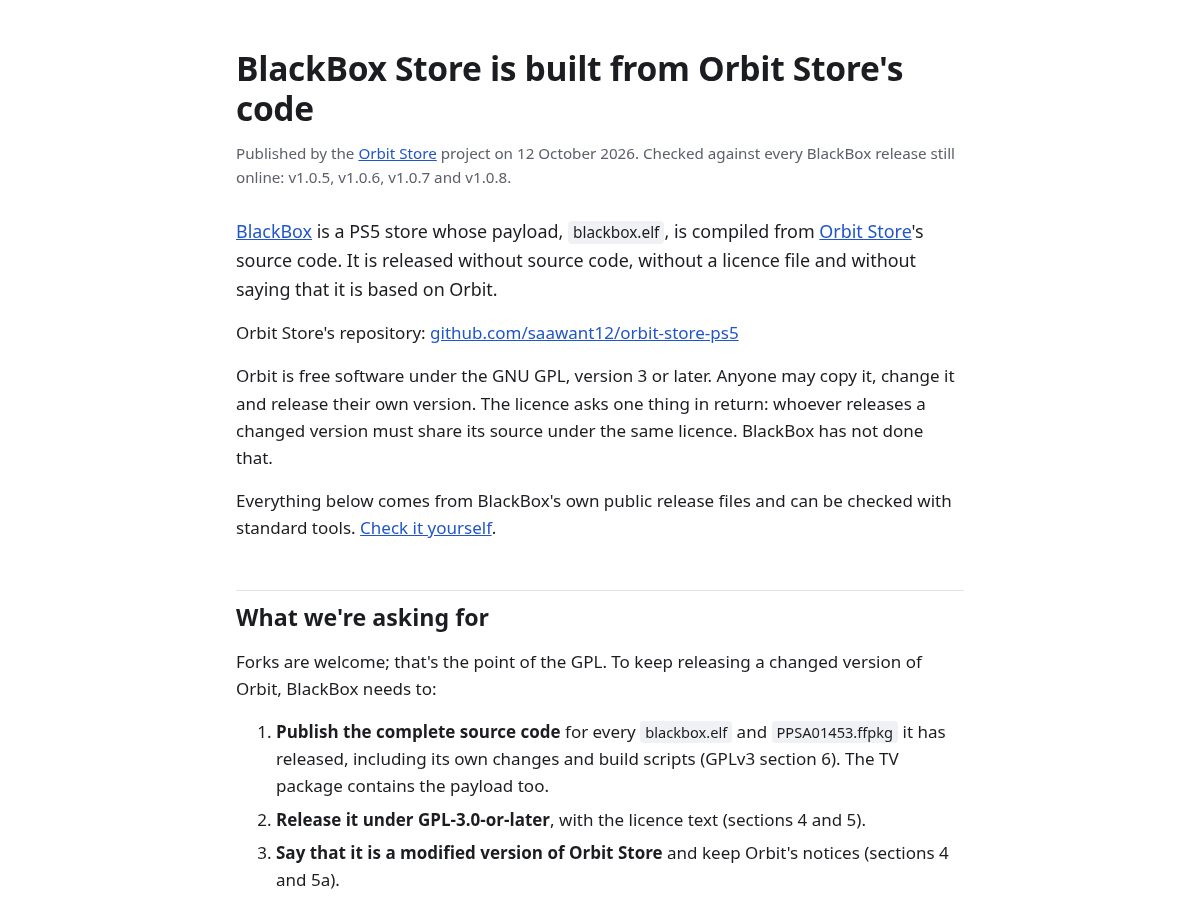 Landing-page snapshot of blackboxisorbit.com