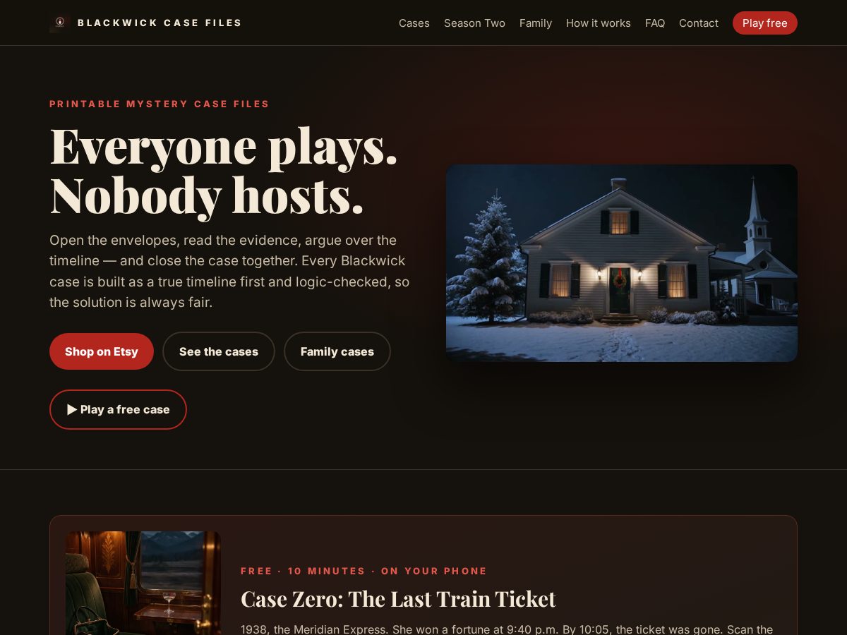 Landing-page snapshot of blackwickcasefiles.com