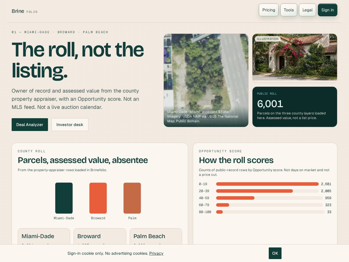 Landing-page snapshot of brinefolio.com