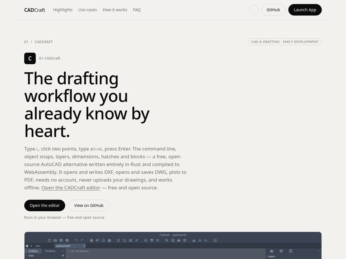 Landing-page snapshot of cadcraft.online