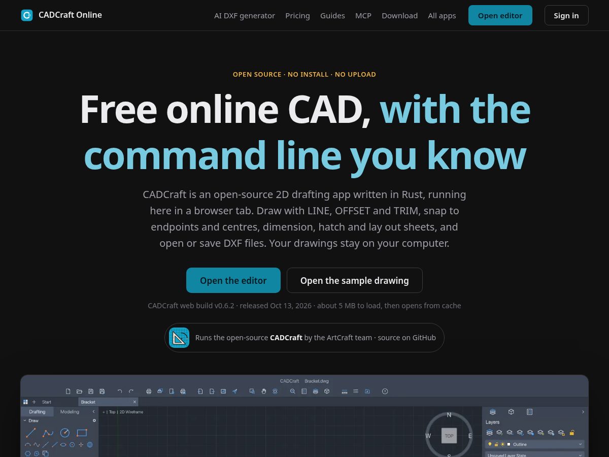 Landing-page snapshot of cadcraft.run