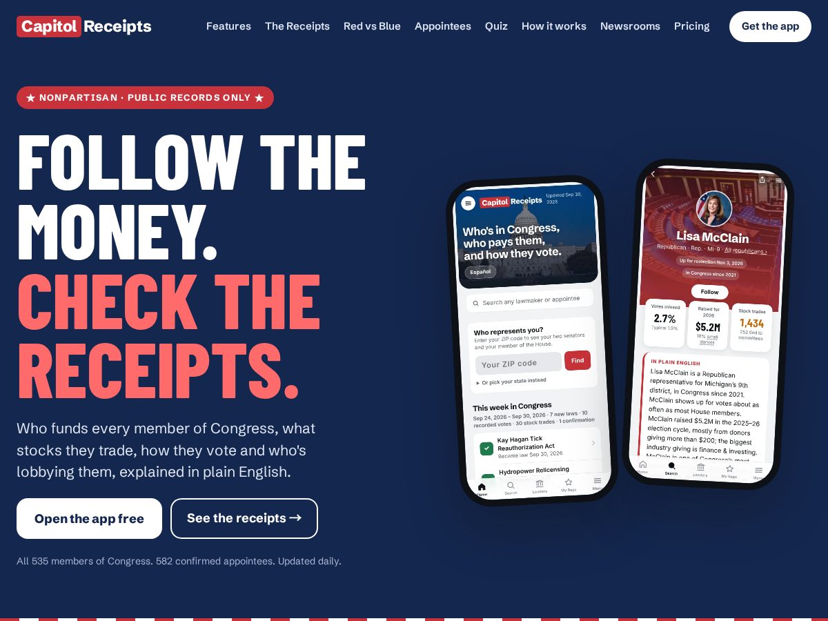 Landing-page snapshot of capitolreceipts.com