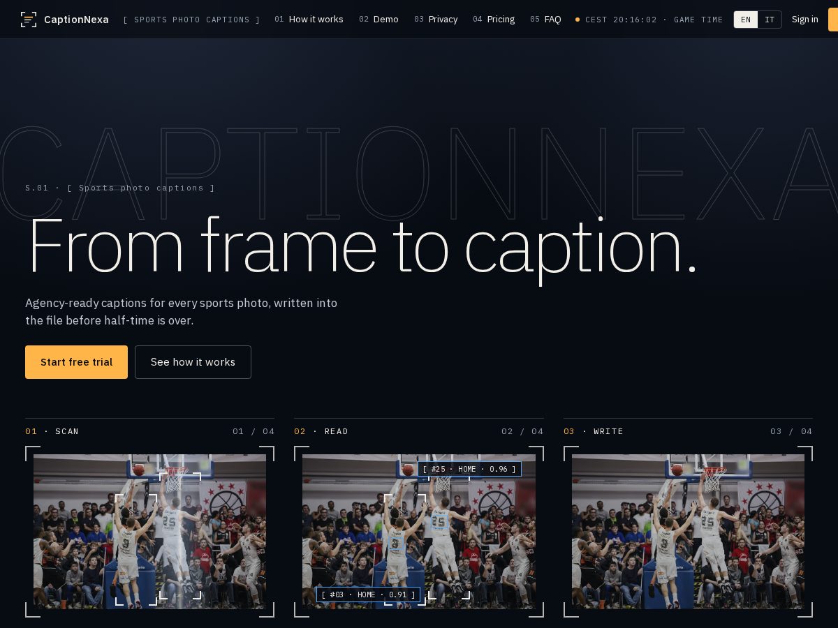 Landing-page snapshot of captionnexa.com