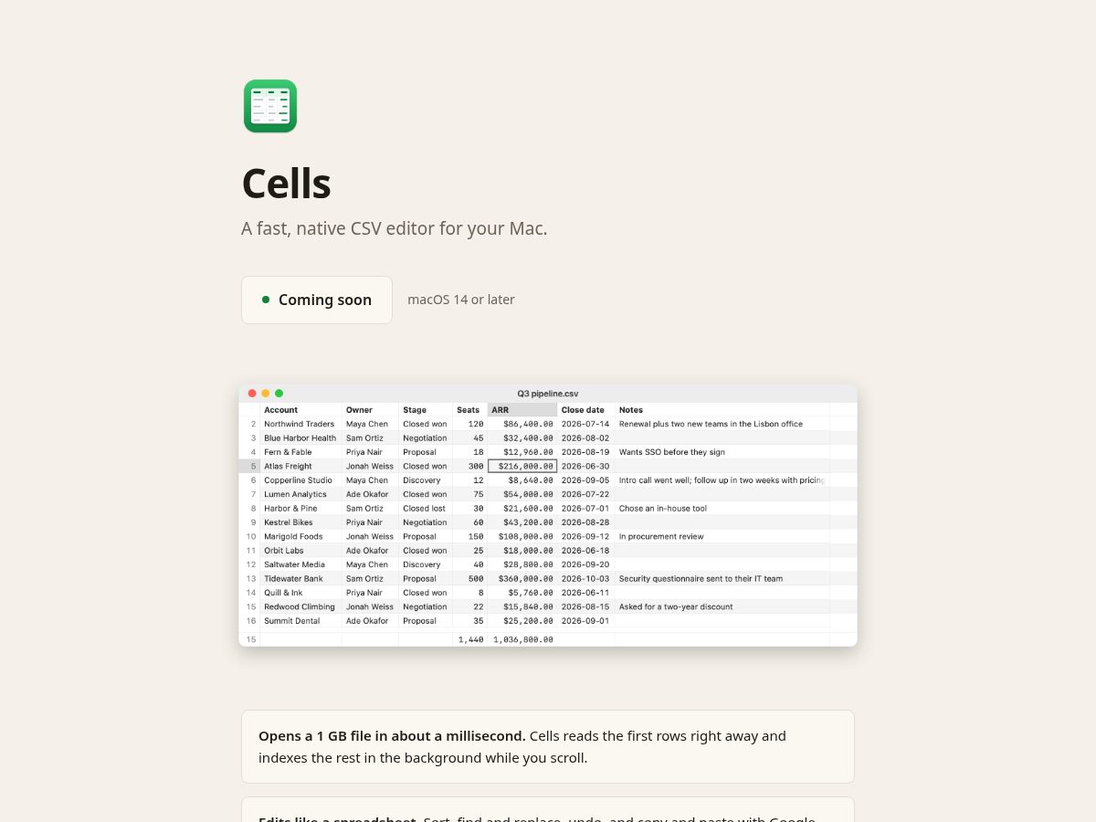 Landing-page snapshot of cells-app.com