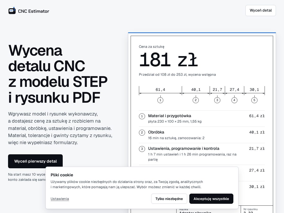 Landing-page snapshot of cncestimator.com