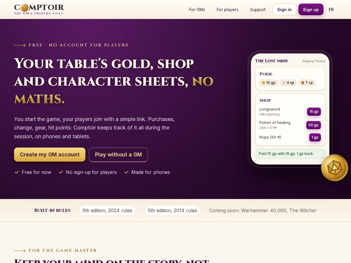 Landing-page snapshot of comptoir.quest