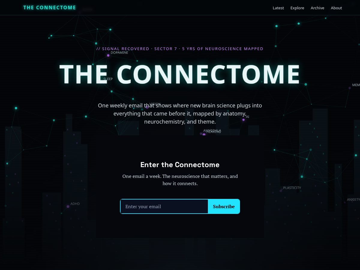 Landing-page snapshot of connectome.news