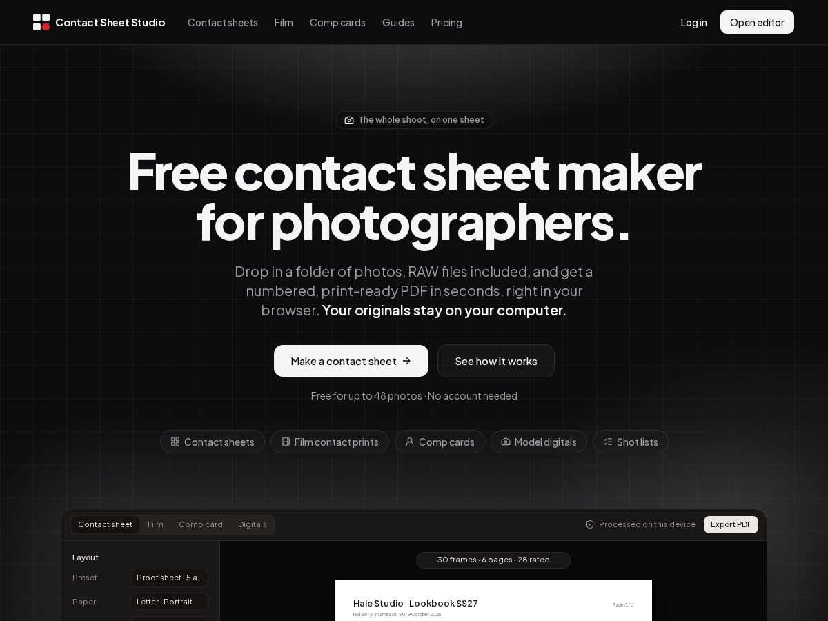 Landing-page snapshot of contactsheetstudio.com