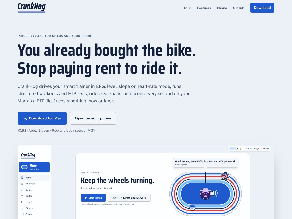 Landing-page snapshot of crankhog.app