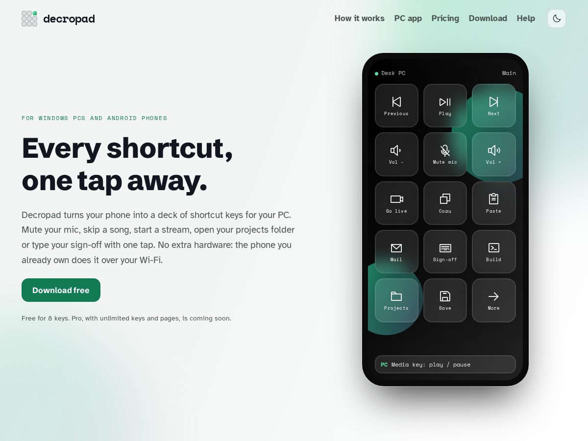 Landing-page snapshot of decropad.com