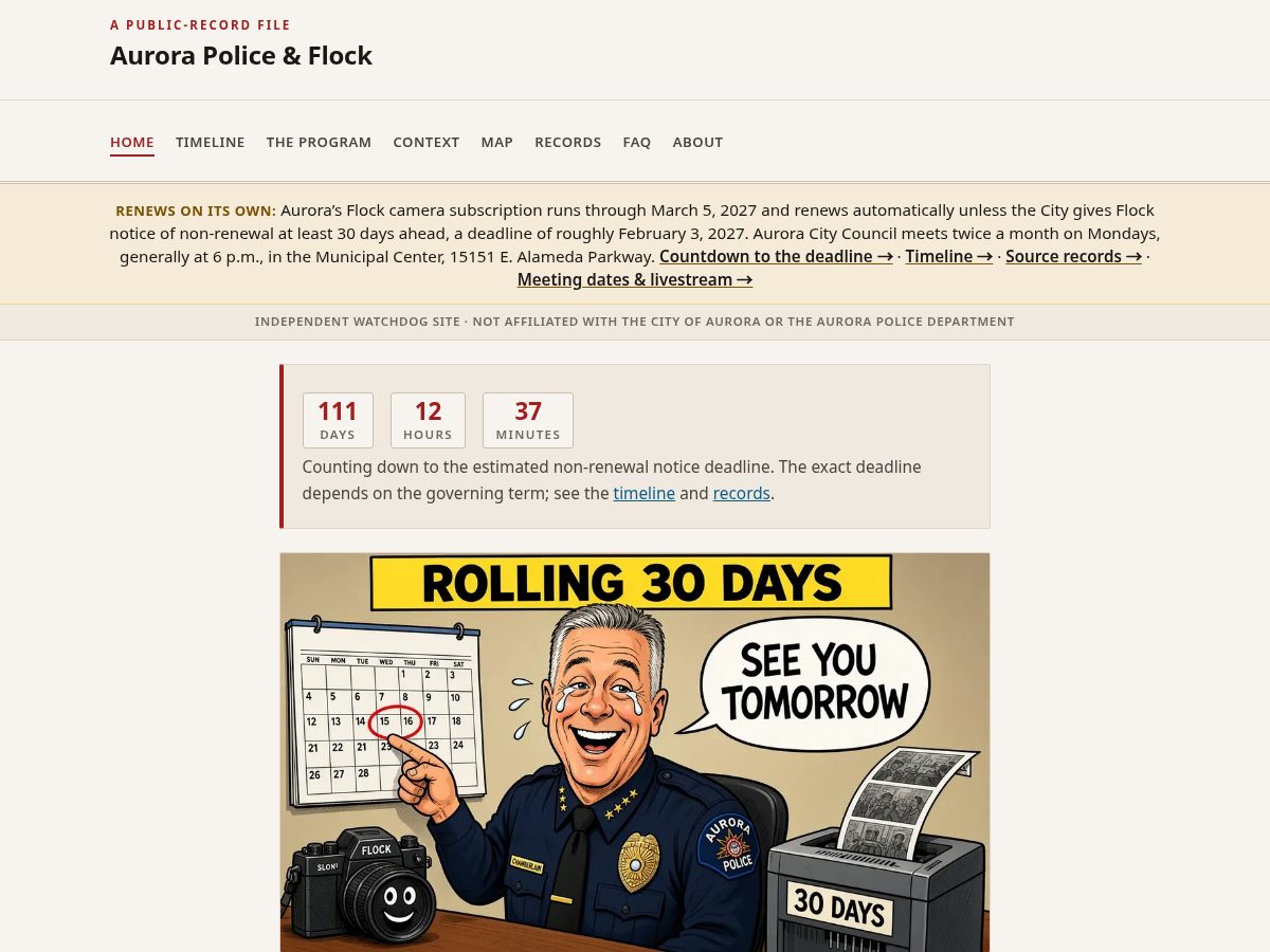 Landing-page snapshot of deflockaurora.com