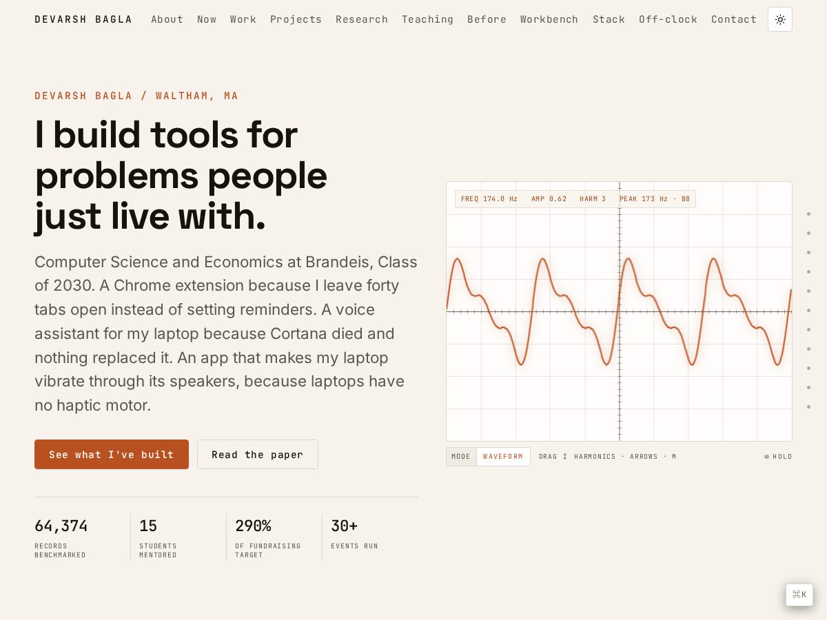 Landing-page snapshot of devarshbagla.com