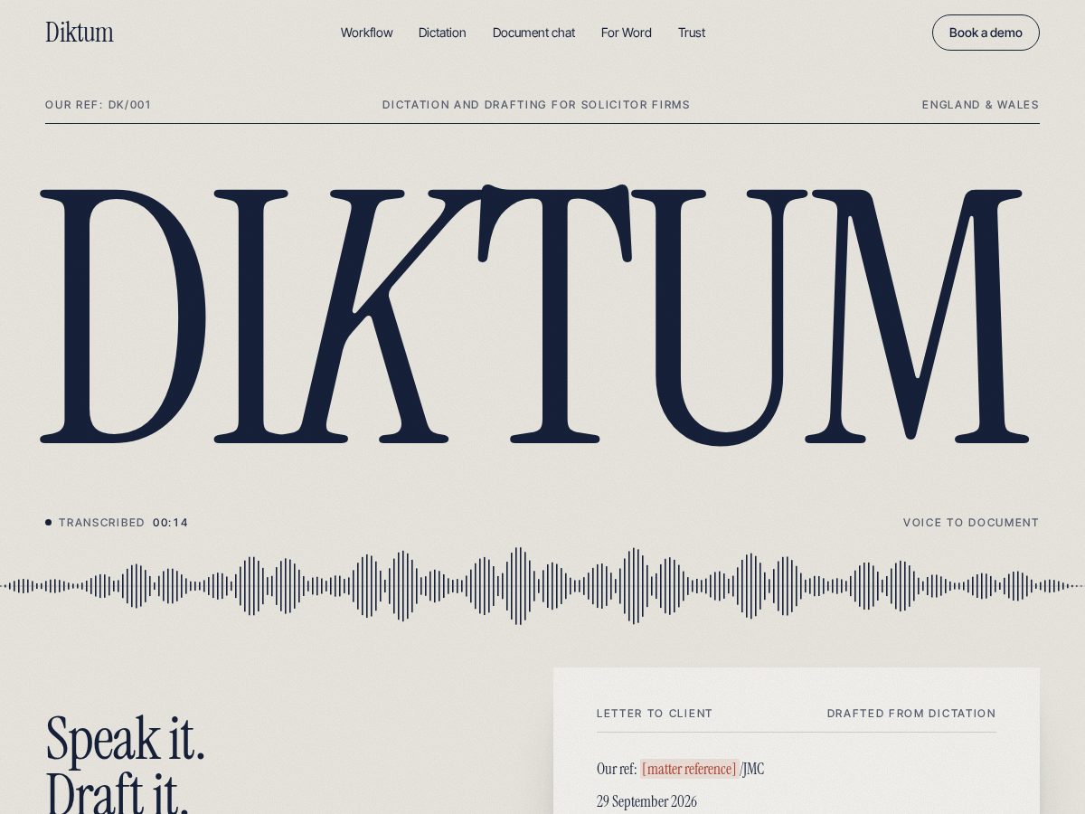 Landing-page snapshot of diktum.legal