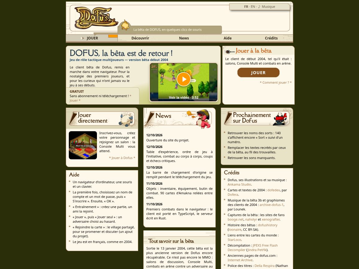 Landing-page snapshot of dofus-classic.com