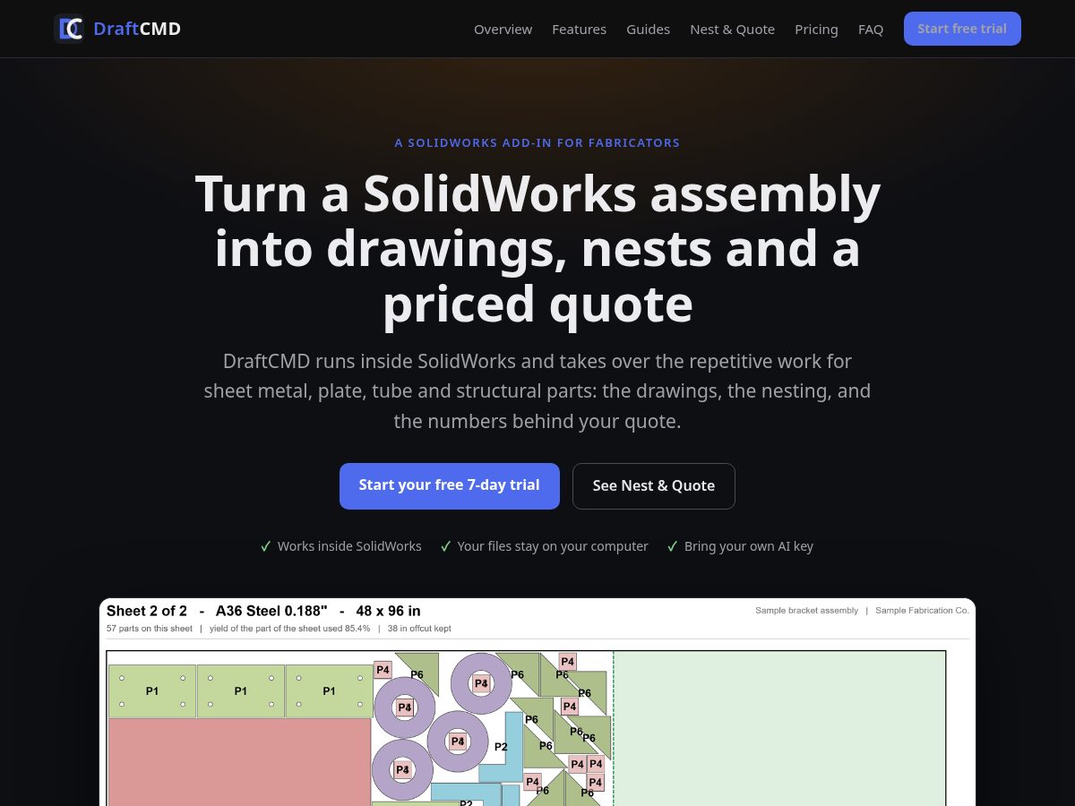 Landing-page snapshot of draftcmd.com
