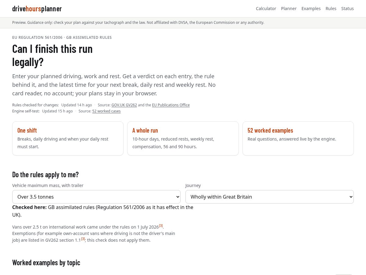 Landing-page snapshot of drivehoursplanner.com