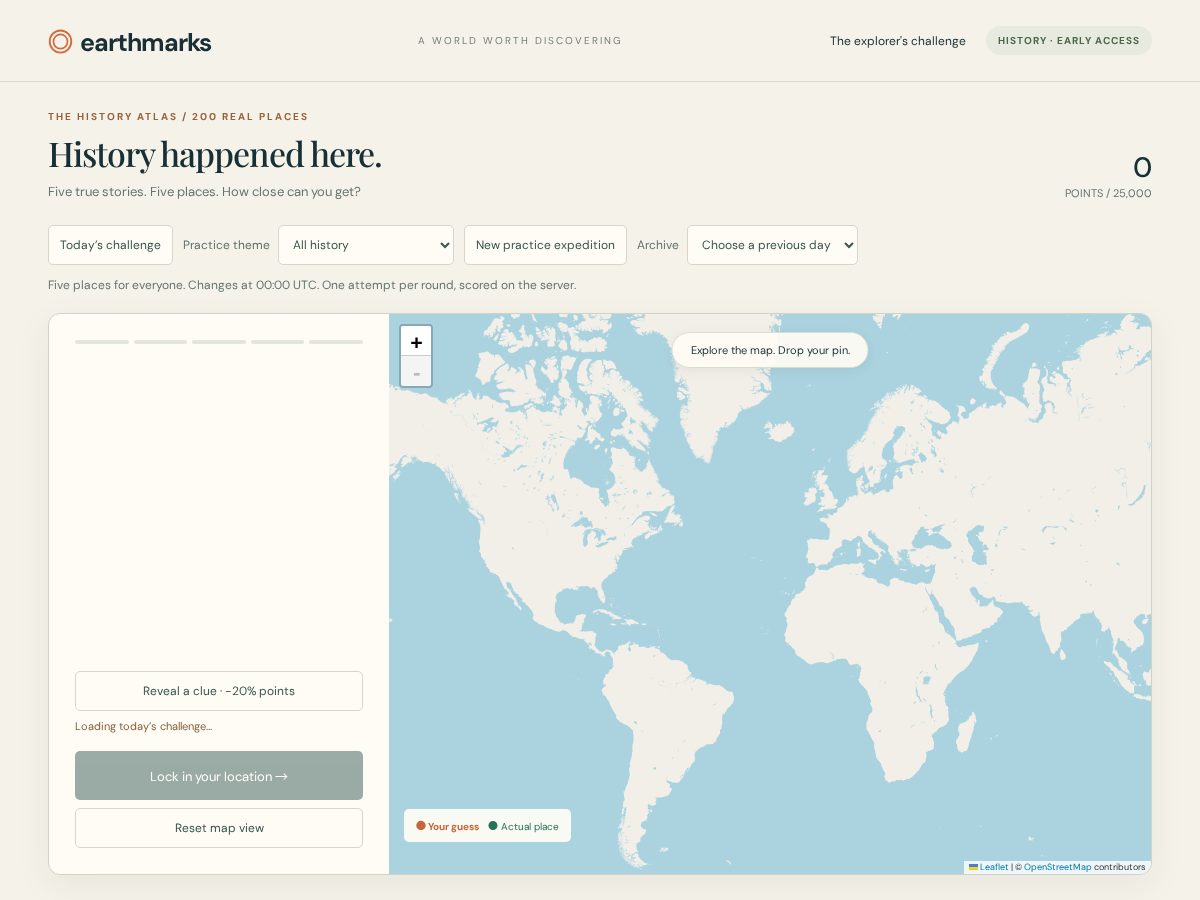 Landing-page snapshot of earthmarksgame.com