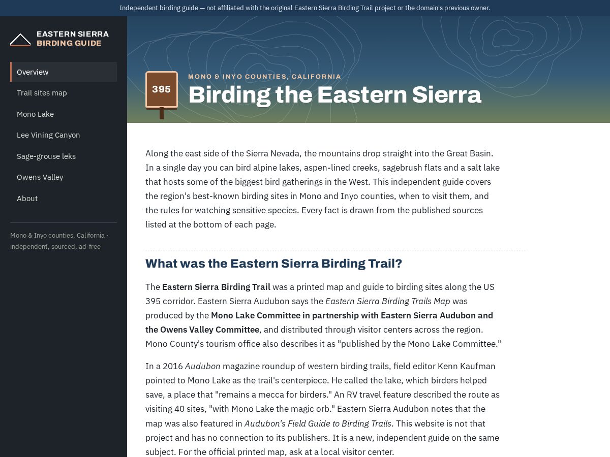 Landing-page snapshot of easternsierrabirdingtrail.org