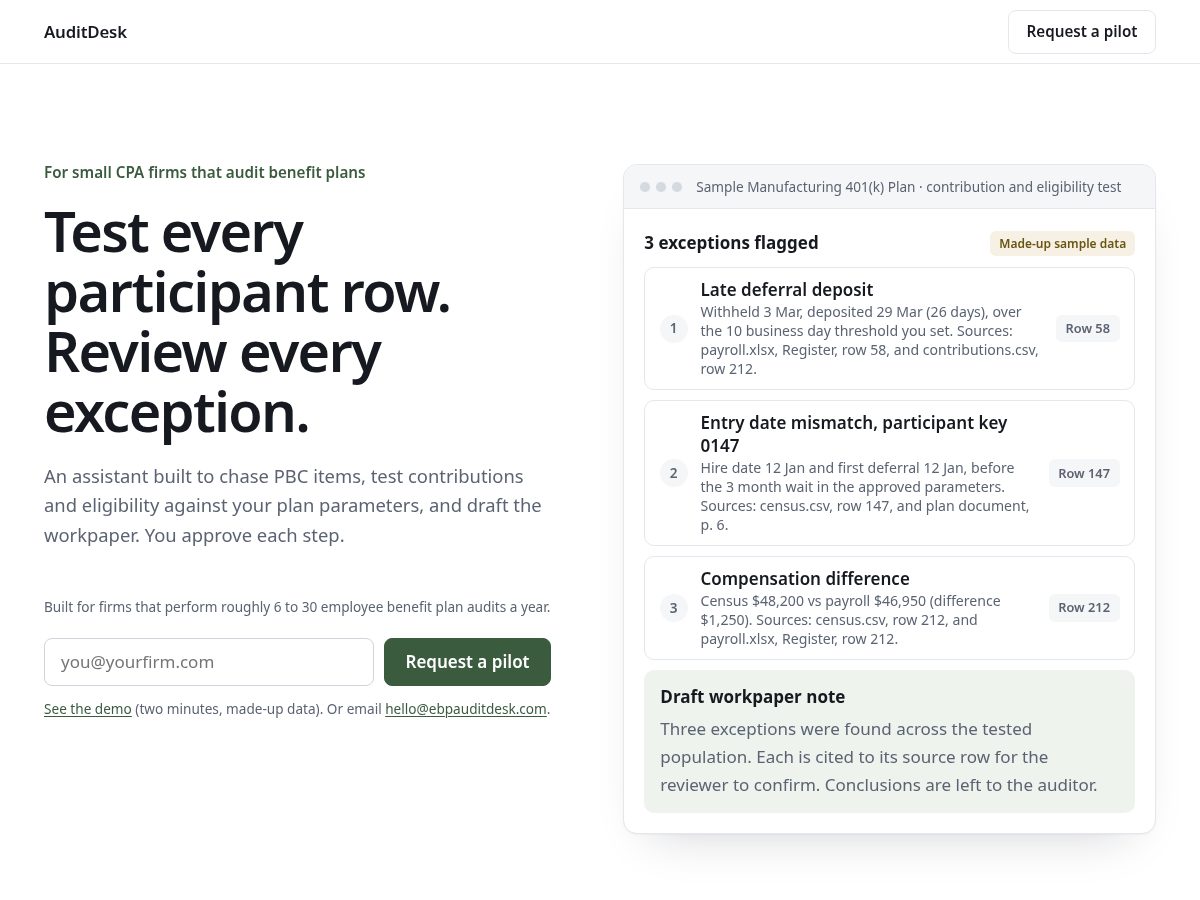 Landing-page snapshot of ebpauditdesk.com