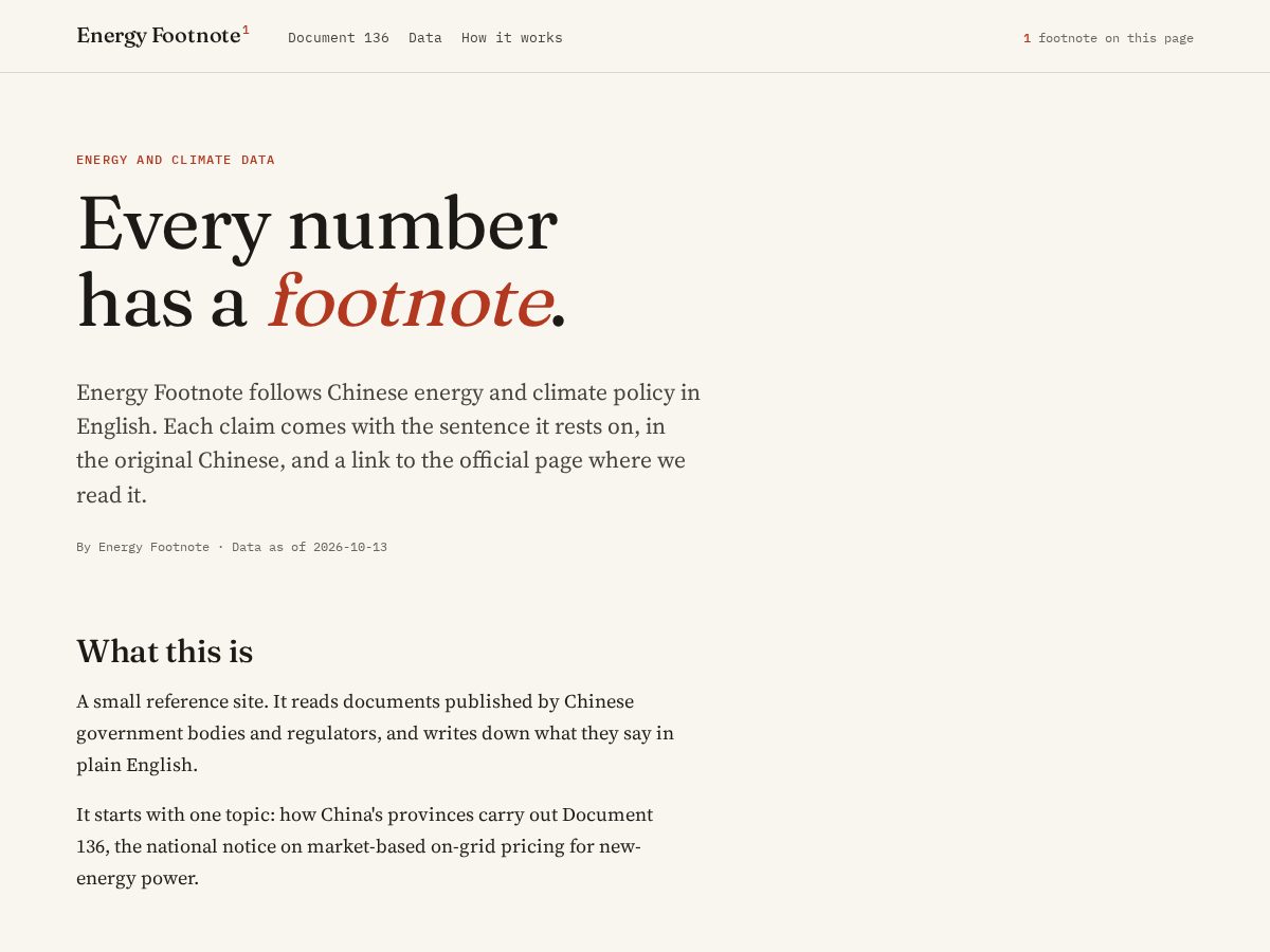 Landing-page snapshot of energyfootnote.com