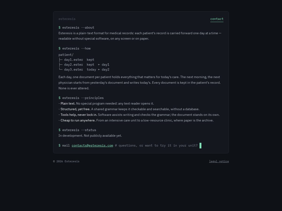 Landing-page snapshot of esteresis.com