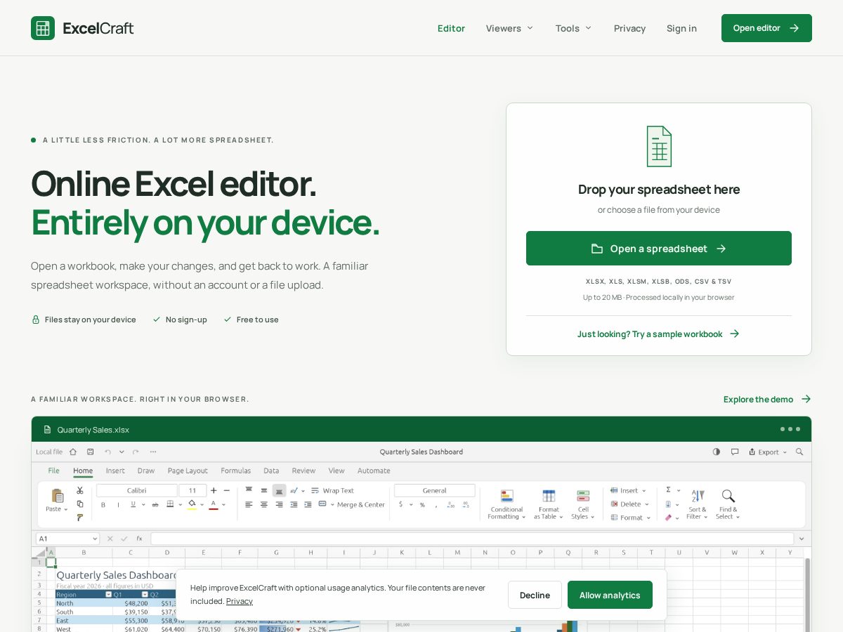Landing-page snapshot of excelcraft.app