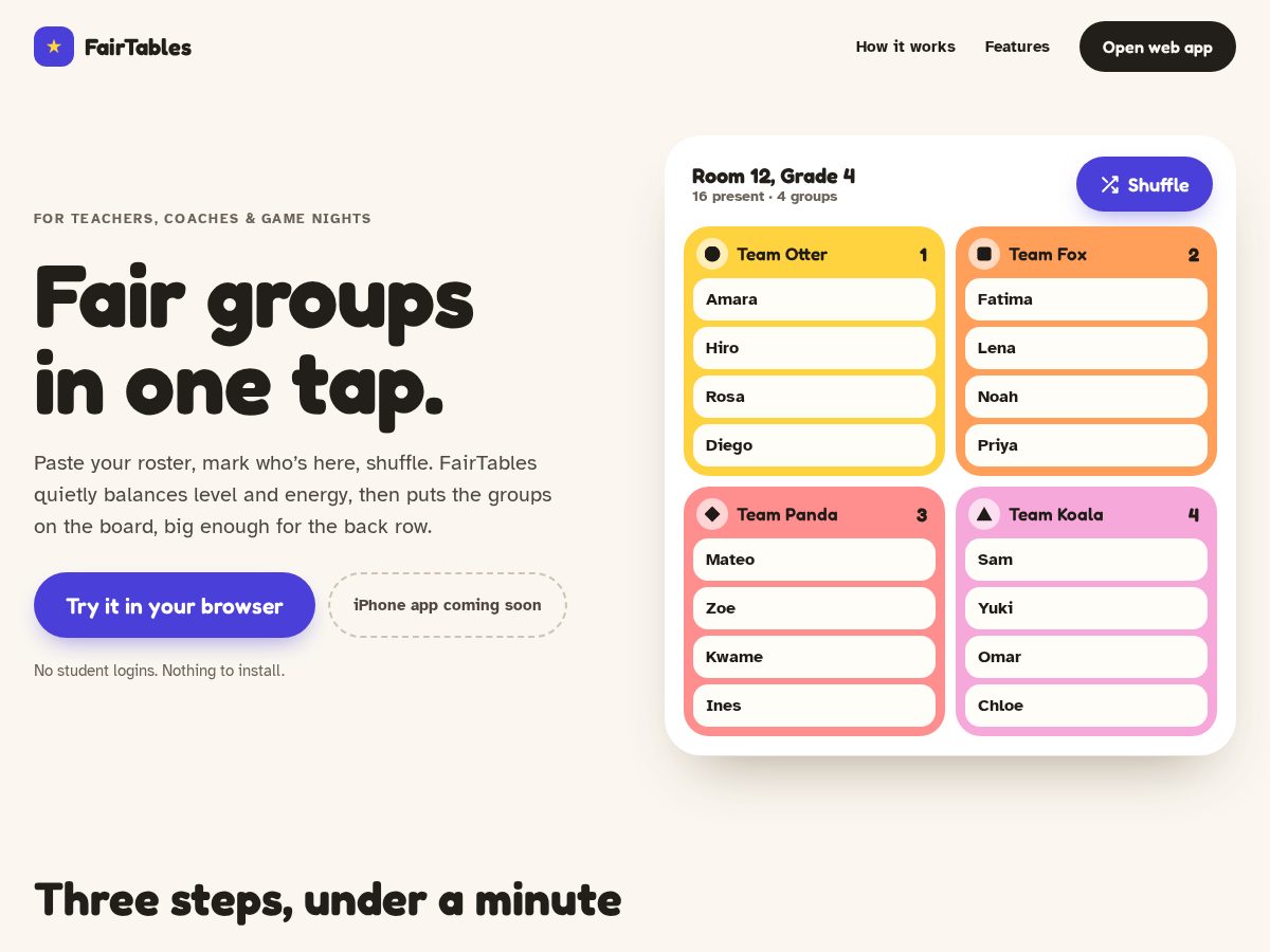 Landing-page snapshot of fairtables.com