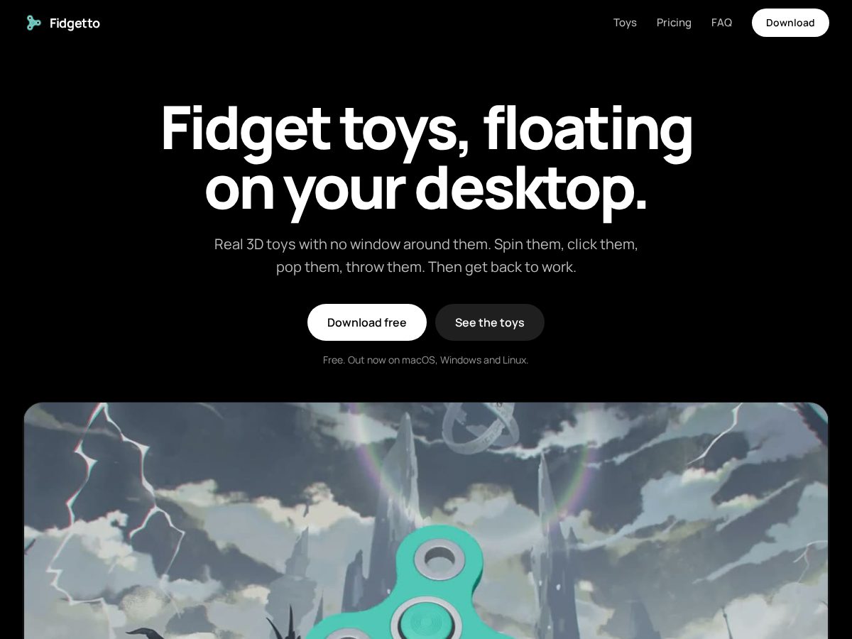 Landing-page snapshot of fidgetto.app