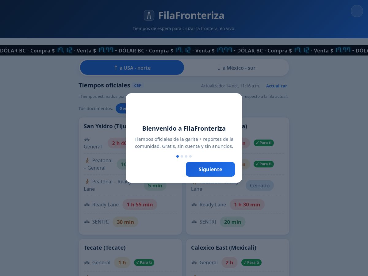 Landing-page snapshot of filafronteriza.com