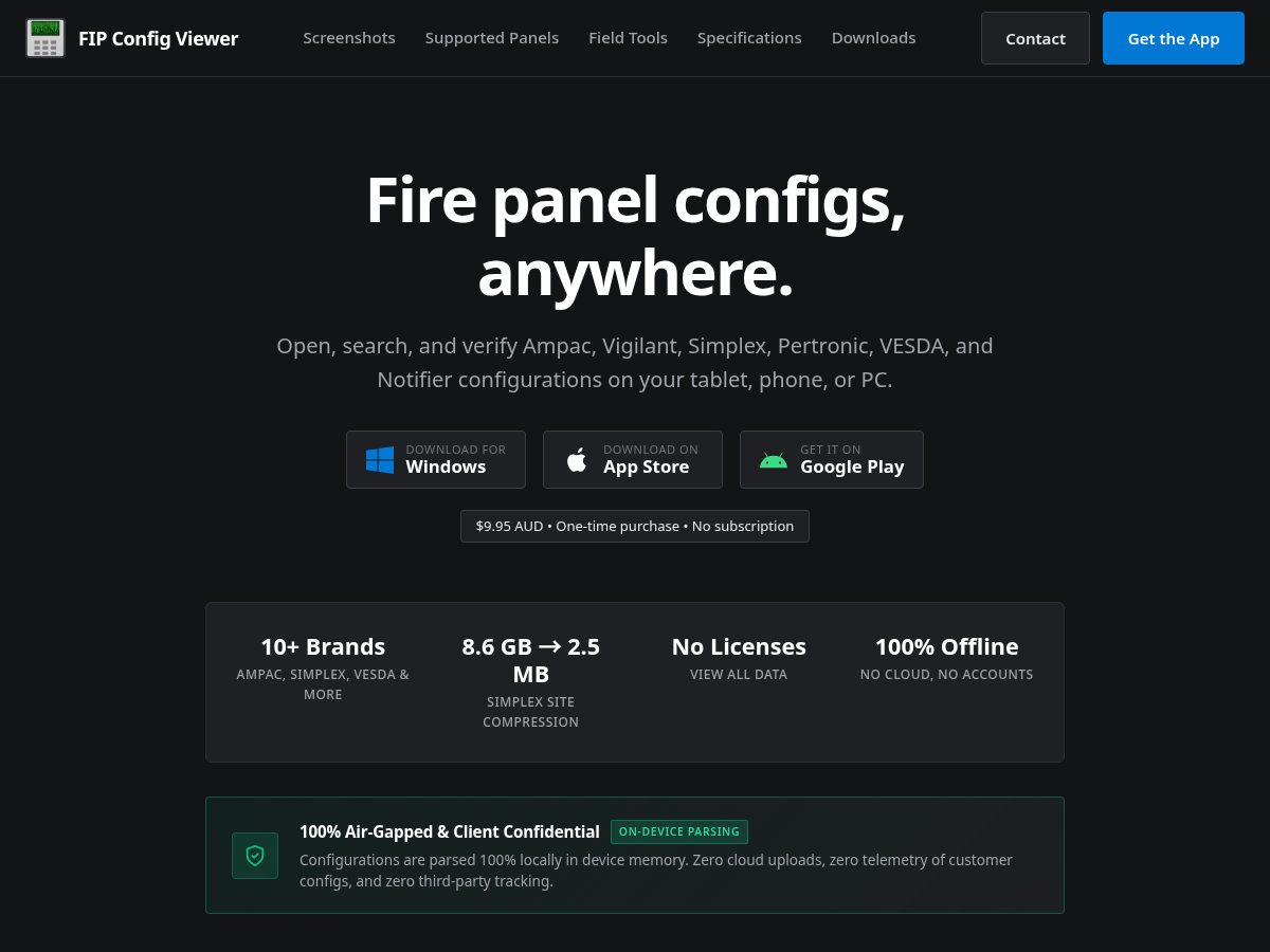 Landing-page snapshot of fipconfigviewer.com
