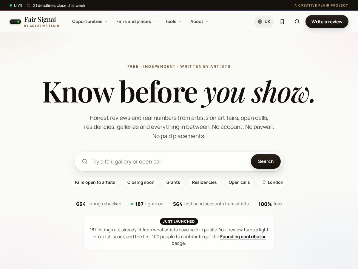 Landing-page snapshot of flairsignal.com