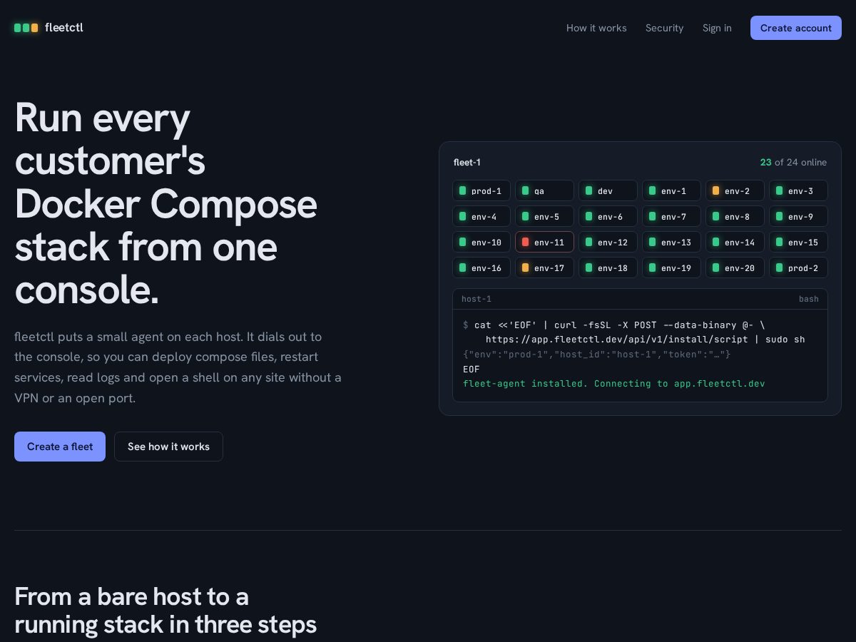 Landing-page snapshot of fleetctl.dev