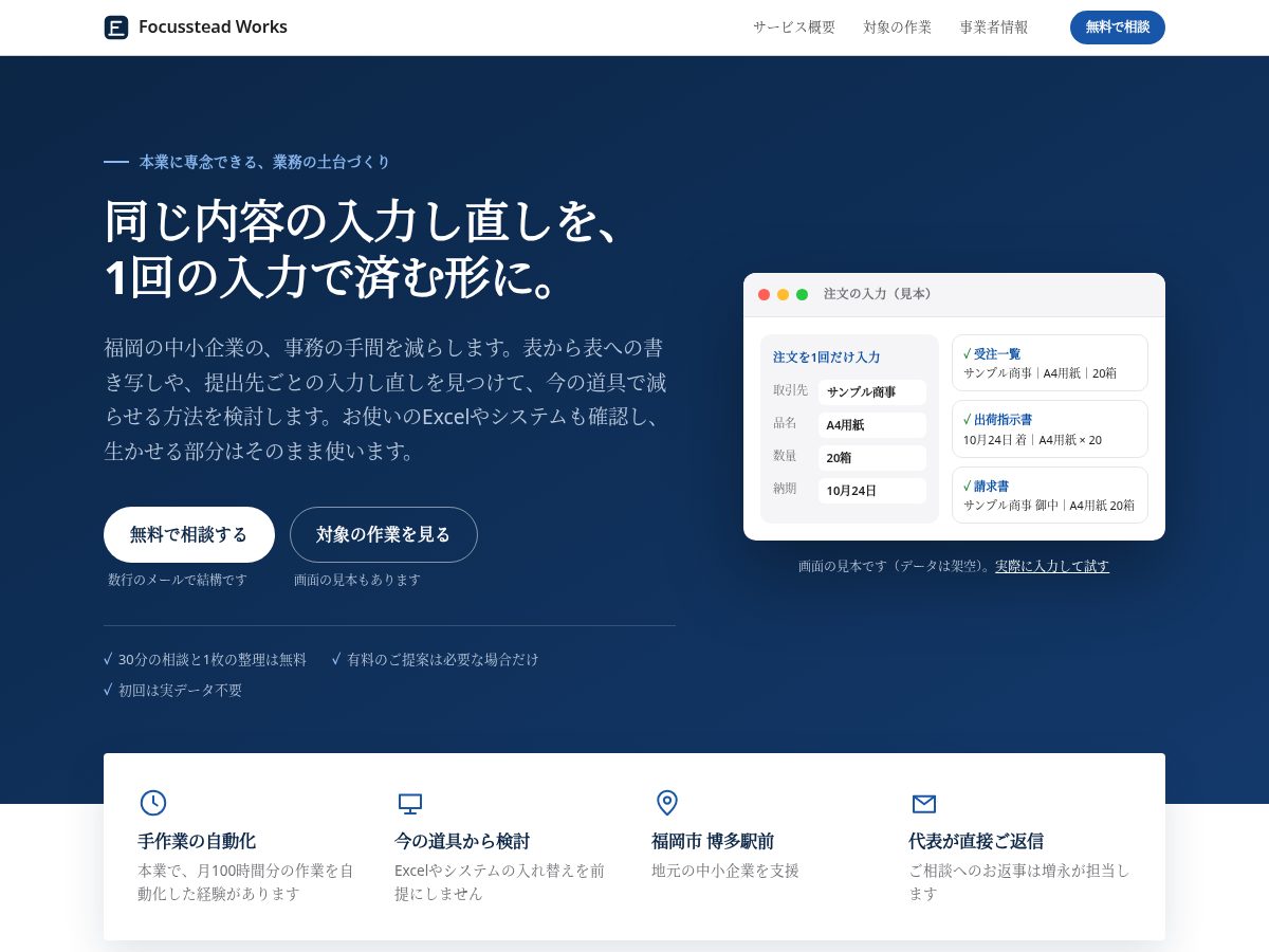 Landing-page snapshot of focussteadworks.com