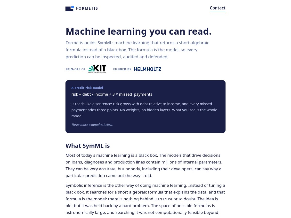 Landing-page snapshot of formametis.com