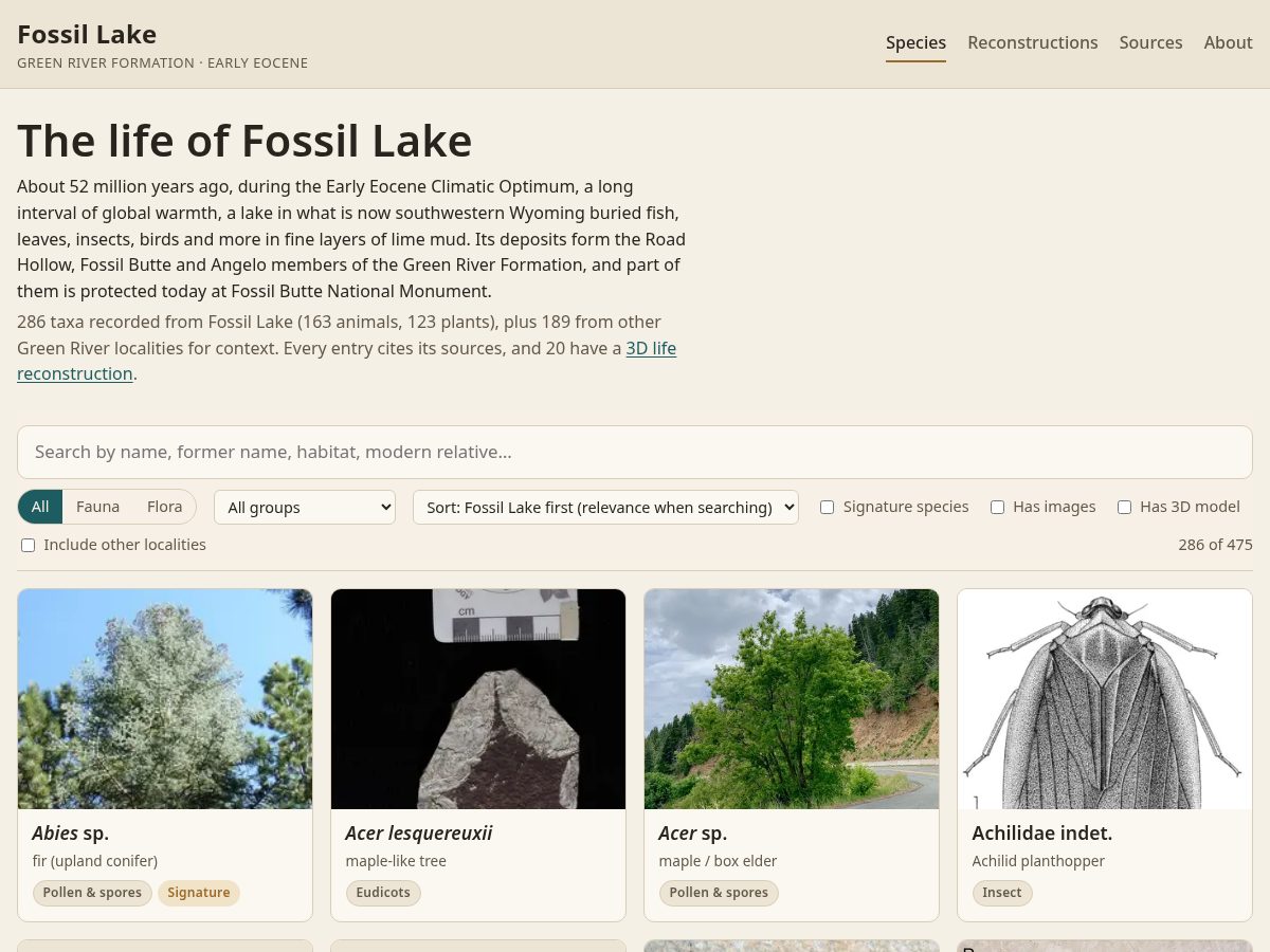 Landing-page snapshot of fossillake.org