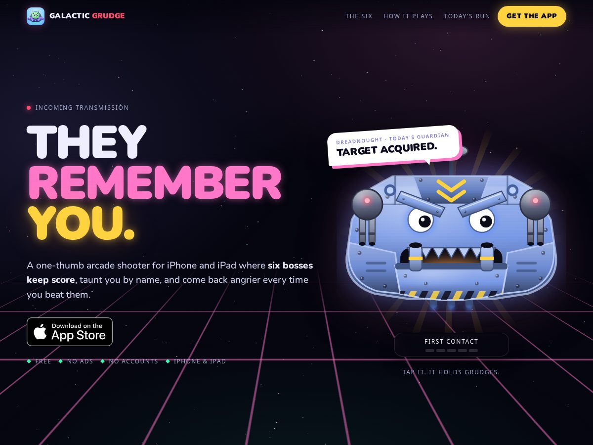 Landing-page snapshot of galacticgrudge.app