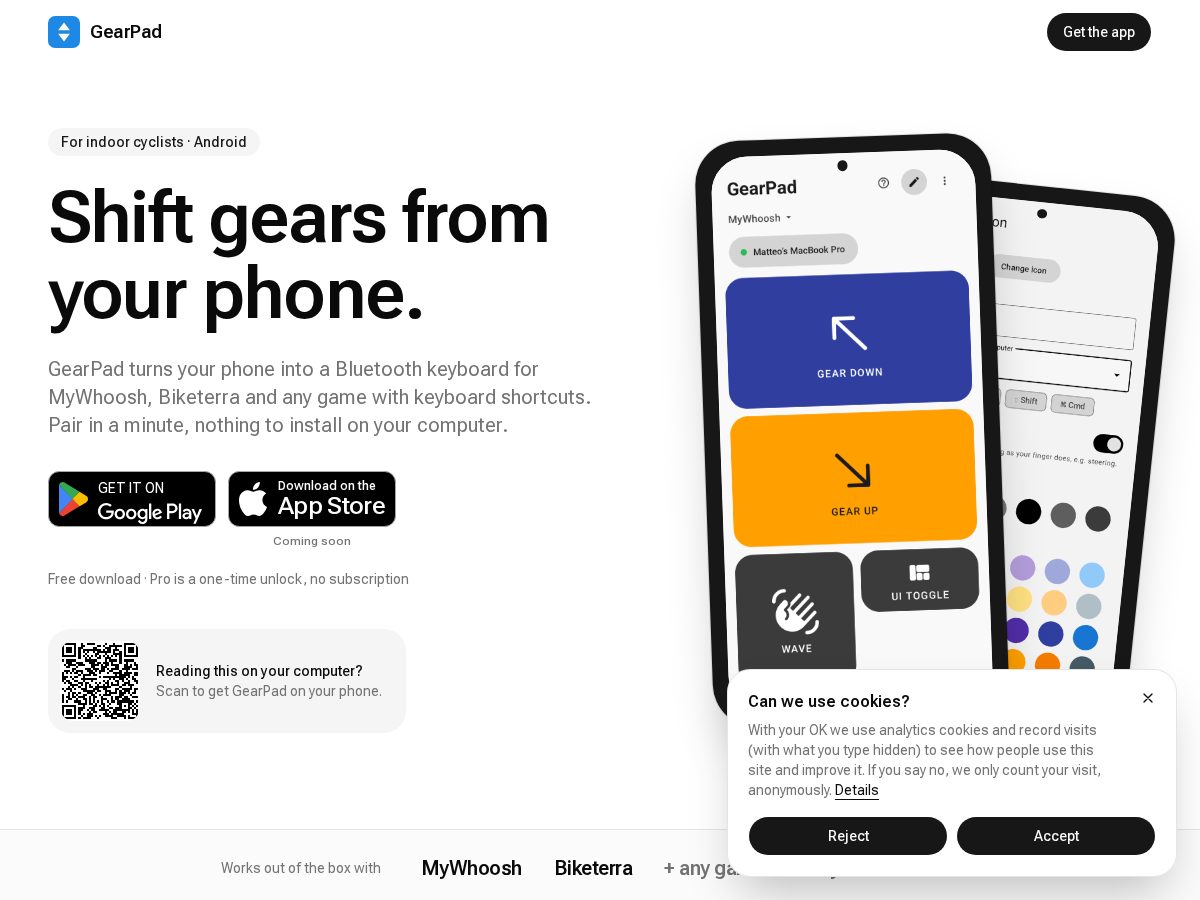 Landing-page snapshot of gearpad.app