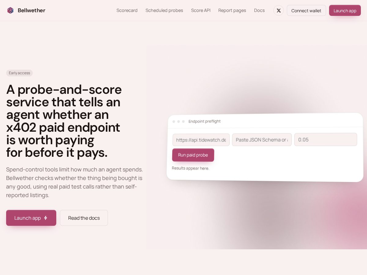 Landing-page snapshot of getbellwether.xyz