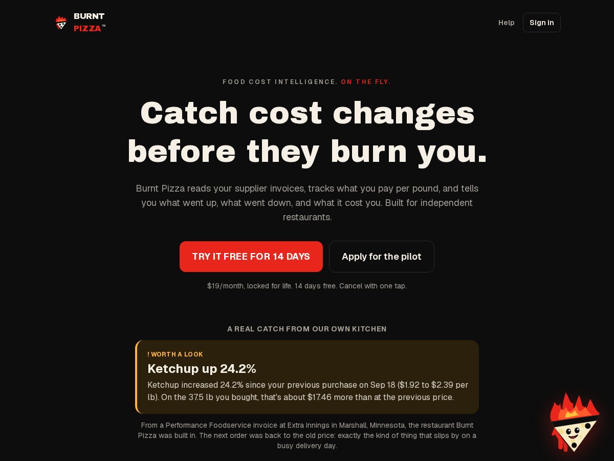 Landing-page snapshot of getburntpizza.com